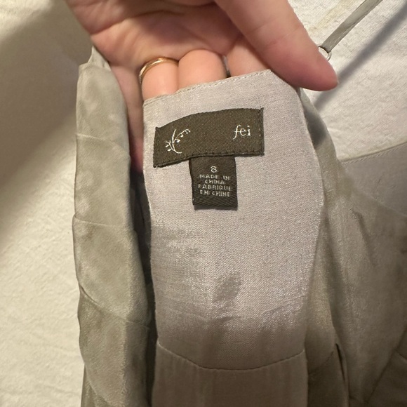 Fei Spaghetti Strap Olive Green Watercolor 100% Silk Mini Dress Size 8 - Picture 9 of 11